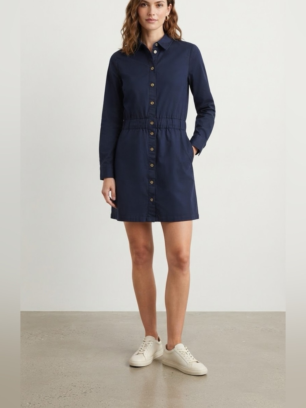 J. Crew Navy Button-Front Shirt Dress - Picture 1 of 7